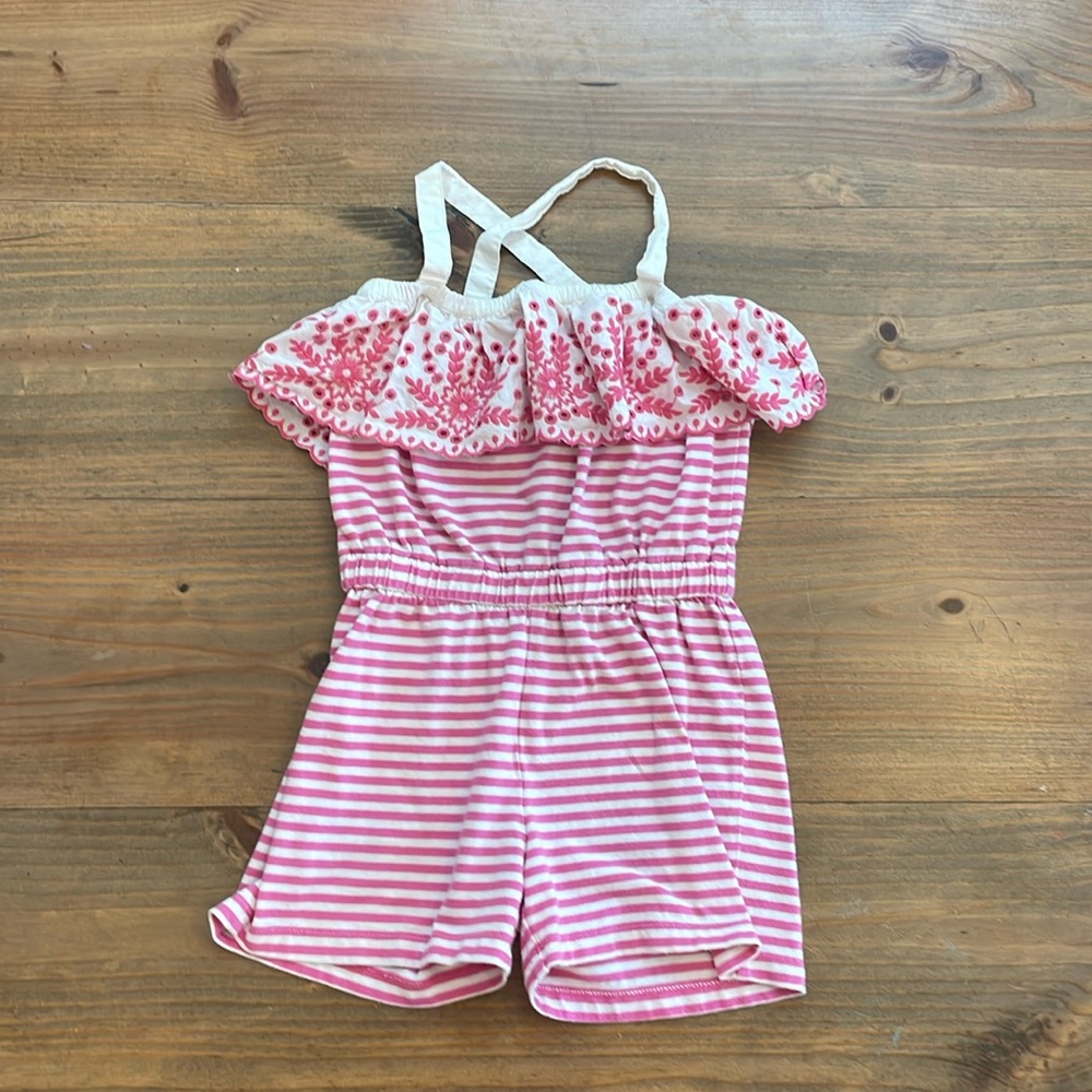 Hanna Andersson Pink Ruffled Romper EUC size 6-7
